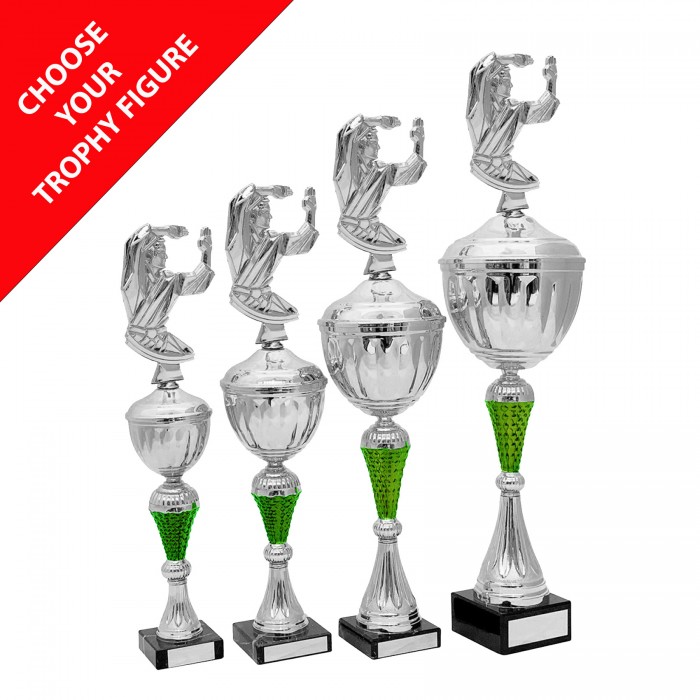  METAL FIGURE TROPHY WITH GREEN RISER  - AVAILABLE IN 4 SIZES